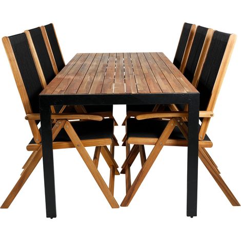 Bois Gartenset Tisch 90x205cm und 6 Stühle Little John schwarz, natur.