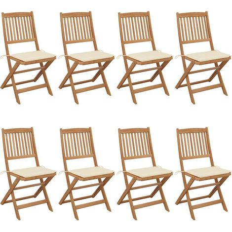 vidaXL Sillas plegables (8 unidades) con cojines, de madera maciza de acacia. (1/5)