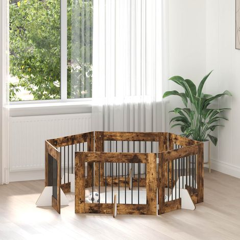 Puerta de perro con soportes 6 pcs Roble Ahumado 80 x 60 cm