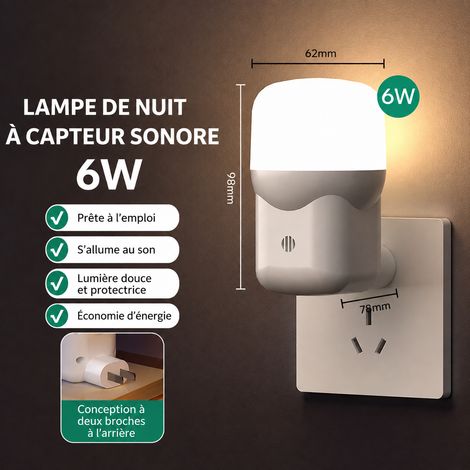 Veilleuse LED Murale Enfichable 220V 6W Capteur Son et Lumière Blanc 6w réf 8787 126 g – Livraison gratuite