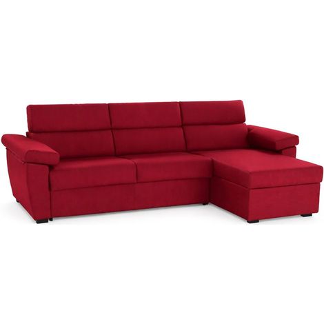 Divano Fisso con Penisola Ceto, Sfoderabile, Reversibile Made in Italy, Idrorepellente Multiposizione, 285x160 cm Rosso
