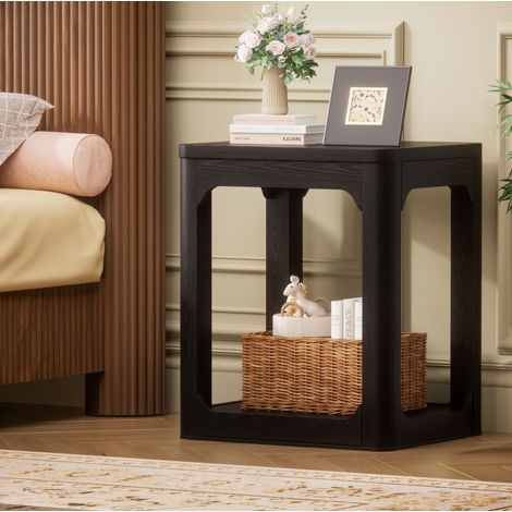 Mesas auxiliares 2 piezas, doble nivel, tablero de 3 cm, 50 x 40 x 60 cm, negro OKMYHOME (1/5)