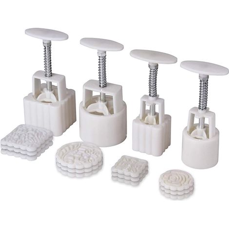 Juego de 4 moldes para pasteles, 12 diseños, plástico, prensado manual, fiesta lunar, repostería casera. (1/5)