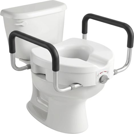 Rehausseur de toilette - HOMCOM - avec poignées confortables - installation sans outils - plastique - largeur réglable - blanc (1/5)
