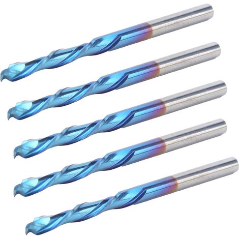 Lot de 5 fraises à 2 dents en acier au tungstène avec revêtement nano bleu, outil de coupe CNC 3,175 x 22 x 55 mm (1/5)