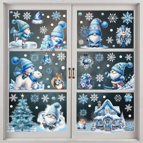 Autocollants de Noël pour vitrines - Superbes décorations de Noël en vinyle, décorations de Noël 3D recto verso pour vitrines, décorations de Noël pou (1/2)