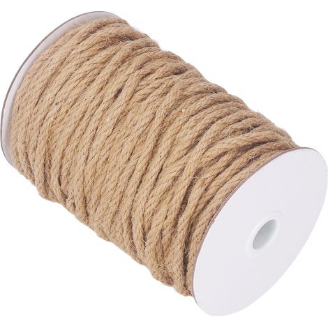 Corde en jute jaune naturel de 50 m de long, corde de sécurité en chanvre à quatre brins de 5 mm, utilisée pour la fabrication de bijoux, les loisirs créatifs, les décorations murales et les décoratio (1/5)