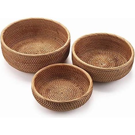 Runder Aufbewahrungskorb aus Naturrattan, gewebter Obstkorb, Maße 19 x 3 cm, rustikales Design für Küche und Esszimmer (1/3)