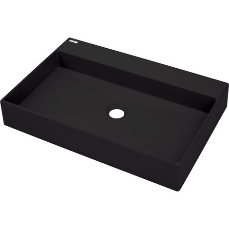 Aufsatzwaschbecken Schwarz eckig 60 cm in Granitoptik ohne Überlauf "Correo"
