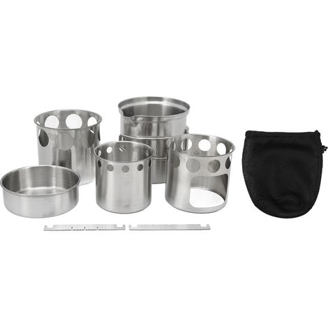 Ensemble de Casseroles en Acier Inoxydable pour Randonnée et Camping, Poêle Portable de Cuisine en Plein Air (1/5)