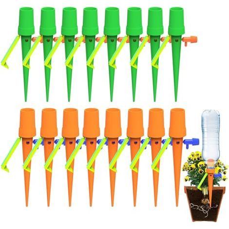 Kit Arrosage Plantes - 16 Pièces Goutte à Réglable avec Support Anti-basculement et Valve, Compatible Bouteilles Plastique, Idéal pour d'Intérieur Balcon (1/5)