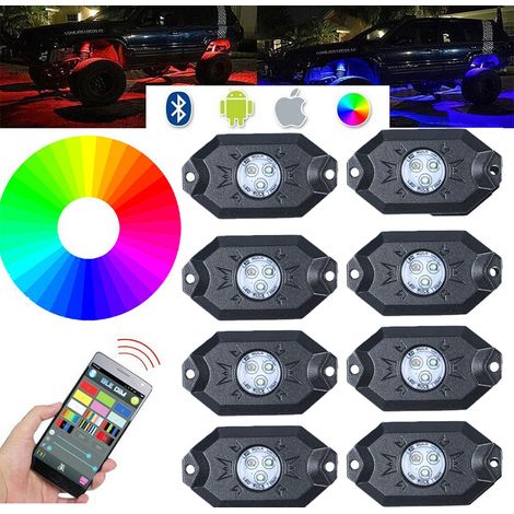 Kit Mini RGB Rock Light Bluetooth APP Sensore Musica Con 8 Luci Led 12V 24V IP68 Sottoscocca Per Jeep Off Road SUV Barca (1/3)