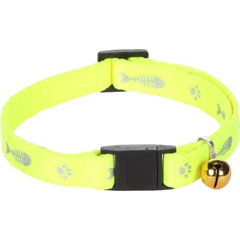 Collier réglable de 20 à 35 cm jaune motif poisson + clochette pour chat - Flamingo
