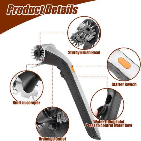 Brosse de nettoyage vapeur pour barbecue, brosse en acier inoxydable pour barbecue extérieur avec réservoir d'eau, poils remplaçables, brosse électrique 2000 tr/min pour le nettoyage des barbecues int (1/4)