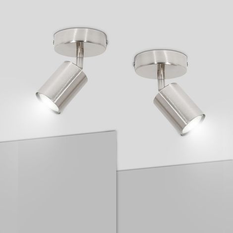 Spot Plafond GU10, 2 x Plafonnier 1 Spot LED, Nickel Matte  Plafonnier Spot Orientable, Moderne Applique Plafond Interieur LED, Livré Sans Ampoules (1/5)