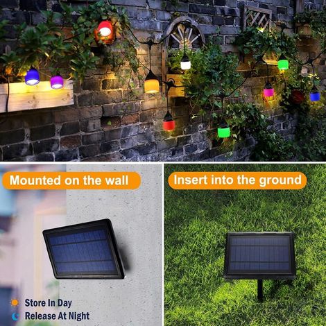 Guirlande Lumineuse Extérieur Solaire,Guirlande Lumineuse Decorative Led Exterieures Intérieur,Girlande de Lumière Exterieur,11,6M 12 Ampoules 8 Modes Guirlandes IP65 imperméable multicolor (1/4)