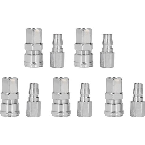 Acoplamientos rápidos neumáticos de acero inoxidable niquelado, rosca interna de 1/4" – Juego de 5 piezas (SF+PF-20) (1/5)