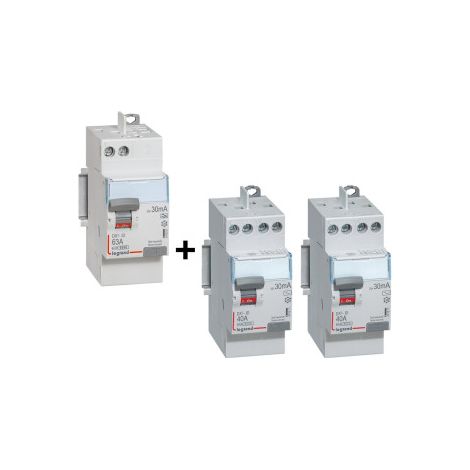 Legrand - LOT de 3 interrupteurs diffu00e9rentiels - DX3 - 2P - 2x40A+1x63A - 30mA - 2 x AC et 1 x A - Ru00e9f. : 411611x2 + 411651x1 (1/5)
