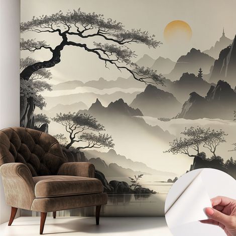 Papier peint adhésif décoratif pour salon chambre et cuisine Facile à poser avec colle Paysage oriental 250x250 cm (1/5)