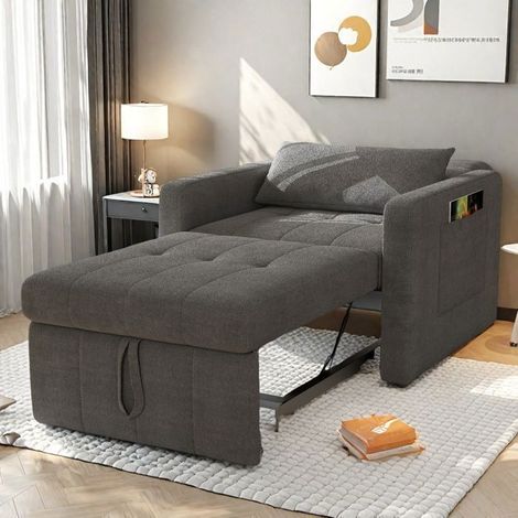 Sillón, Reclinable, Silla tapizada, Sofá cama, Sillón individual, Sofá cama convertible con espacio de almacenamiento, Beige (1/5)