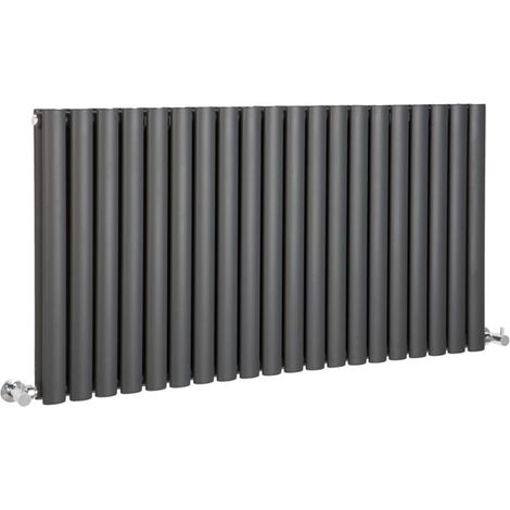 Milano Aruba Anthracite Horizontal Double Oval Panel Radiator - 635mm x 1180mm