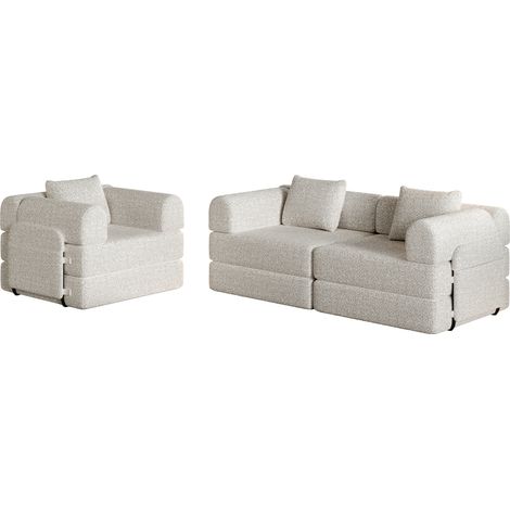 2-in-1 Chenille-Schlafsofa mit Stauraum im Armlehnenfach, Metallgestell (1/5)