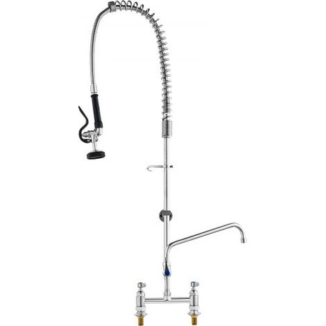 Kommerzielle Küchenarmatur Wasserhahn mit Ausziehbarer Vorspülbrause, 112 cm Höhe, 203 mm Mitte, 305 mm Schwenkauslauf, Messing Küchenspülenarmatur zur Deckmontage, für 1/2/3-Fach-Spüle (1/5)