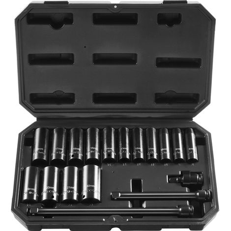 Coffret de douilles à impact 3/8", 18 pièces, douilles profondes métriques 8-22 mm, 6 pans, acier allié CR-V pour la réparation automobile, marquages de taille faciles à lire, construction robuste, co (1/5)