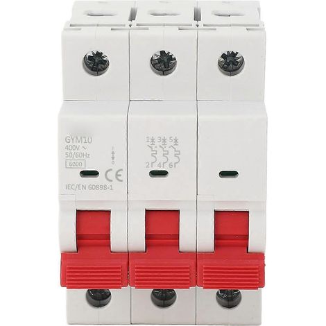 Disjoncteur miniature 6 kA tripolaire, montage sur rail DIN, pour usage domestique, bureau, hôtel, 400 V, 16 A (1/4)