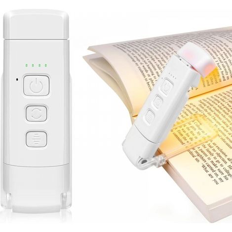 Lampe de lecture rechargeable USB, lampe de chevet à pince avec 3 couleurs et 5 niveaux de luminosité, protection des yeux, compacte, pour livres et voyages [Classe énergétique A] (1/5)