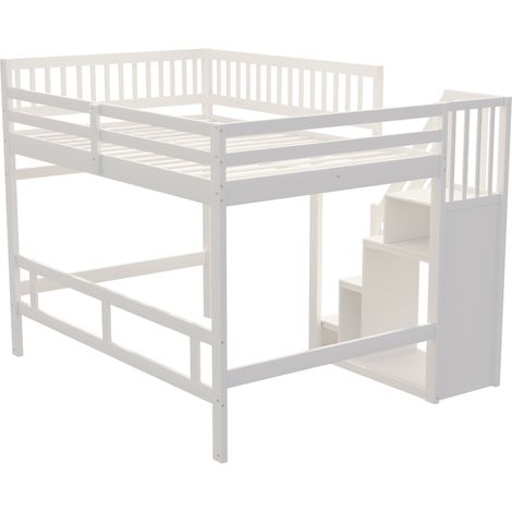 Lit en bois massif 140200, escalier avec armoire de rangement, garde-corps haut, lit enfant et ado, cadre de lit en bois massif, blanc (Vecchio SKU: LDB00165AAK) (1/5)