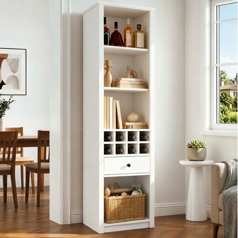 Vetrina aperta con LED RGB, 12 scomparti e 1 cassetto, 55 x 40 x 200 cm, bianca OKMYHOME (1/5)
