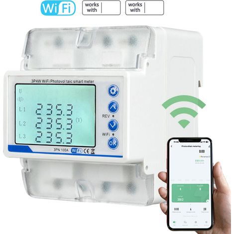 Compteur Photovoltaïque Triphasé WiFi Tuya - Disjoncteur Intelligent à Réenclenchement, Affichage LCD, Protection Surtension/Sous-tension/Déséquilibre - Contrôle par APP (1/4)