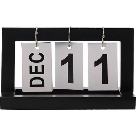 Calendrier perpétuel en bois - Calendrier de bureau rétro - Calendrier de table réutilisable - Décoration vintage pour le bureau et la maison - Calendrier à couverture manuelle - Noir (1/5)