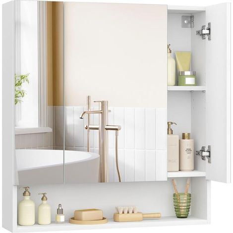 Armoire de salle de bain murale avec étagères réglables 16,5 x 70 x 75 cm design moderne en aggloméré blanc (1/2)