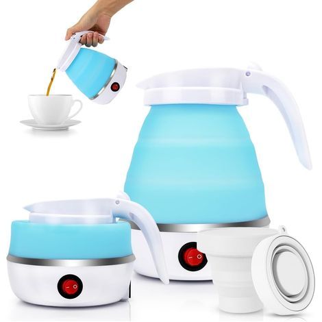 Bollitore portatile da campeggio da 600 ml, bollitore pieghevole, mini bollitore in silicone per campeggio, viaggi e attività all'aperto (blu) (1/5)