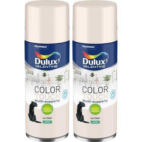 Lot de 2 - Peinture aérosol Color Touch Multi-Supports - Satin Lin Clair 400 ml - Dulux Valentine (1/5)