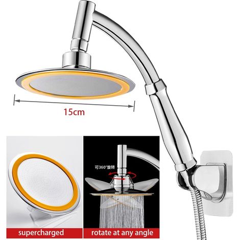 Pommeau de douche de salle de bain, pommeau de douche à main pressurisé, pommeau de douche de tête de 15 cm, grand pommeau de douche, pommeau de douche de salle de bain (1/5)