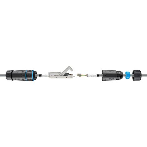 Goobay 44414 - Conector de red Lan para exteriores (IP68, CAT 6A STP, apantallado, resistente al polvo y al agua, regleta de sujeción para montaje sin herramientas, 500 MHz, ancho de banda negro) (1/5)