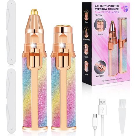 Epilateur 2 en 1 Facial Rechargeable à Sourcil Electrique, Épilation à Lumière Indolore avec LED Intégrée pour Visage, Sourcils, Moustache, Cheveux, Corps (1/5)