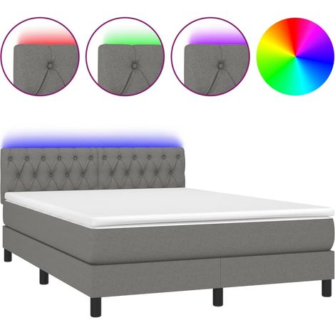 Maison Exclusive - Sommier à lattes de lit et matelas et LED Gris foncé 140x190 cm (1/5)