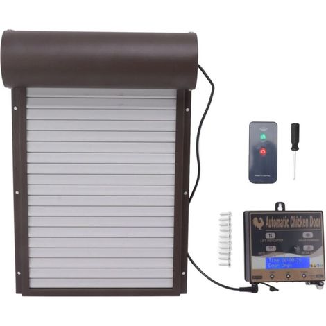 Ouvre-porte automatique de poulailler, Programmable en aluminium, avec minuterie, capteur de lumière, télécommande, 3 Modes, marron (1/2)
