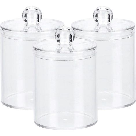 Lot de 3 petits porte-cotons-tiges, pot de pharmacie transparent de 280 ml, distributeur de produits de beauté (1/5)