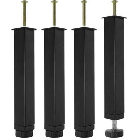 Houhence – Lot de 4 pieds de lit en métal – Hauteur réglable 25-27 cm – Acier laminé à froid – Installation sans perçage – Design moderne noir