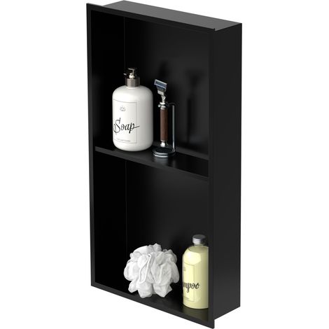LuxeBath Nicho de Ducha Acero Inoxidable 30x60x10 cm cm Negro Marco de Pared Doble Empotrado Alicatable Estante Integrado Instalación Flexible para Almacenamiento Organizador de Utensilios para Baño (1/5)