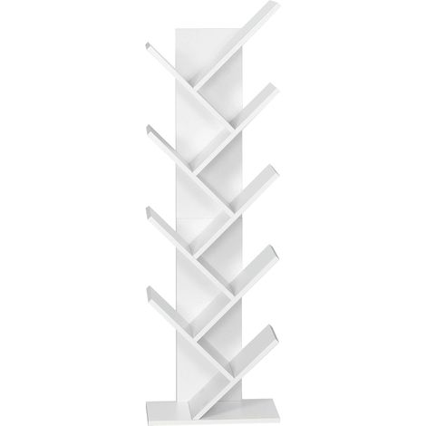 Bibliothèque en Forme d'arbre, Étagère à 8 Niveaux, 40x20x127cm Étagère originale pour CD et vinyles. Gain de place. Idéale pour salon, bureau. Blanc Design moderne (1/5)