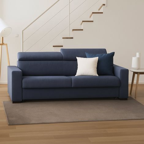 Talamo Italia Sofa cama Aiko, Sofá de 3 plazas, 100% Made in Italy, Sofá de salón con apertura giratoria, con reposacabezas ajustable y reposabrazos estándar, Cm 220x95h85, Azul, con embalaje reforzad (1/5)