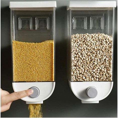 Doppio dispenser per cereali, organizer per alimenti secchi, contenitore in plastica da parete, trasparente, semplice, contenitore ermetico per cornflakes (1/5)