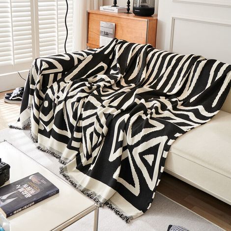 Geometrischer Boho-Haustier-Sofabezug für 2-Kissen-Sofas, schwarzer, wendbarer und waschbarer Chenille-Sofabezug für Hunde und Katzen, Ecksofa (1/5)
