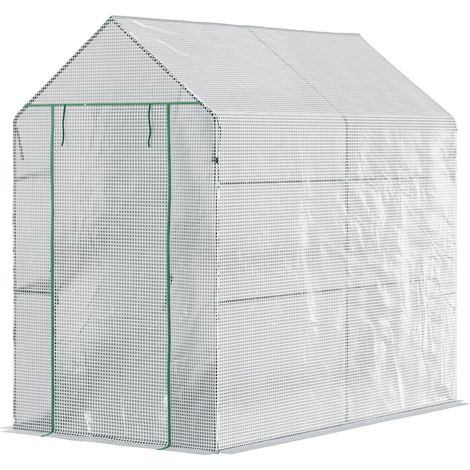 Serra a Casetta 186x120x190 cm con Porta a Cerniera Rivestimento in PE Bianco (1/5)